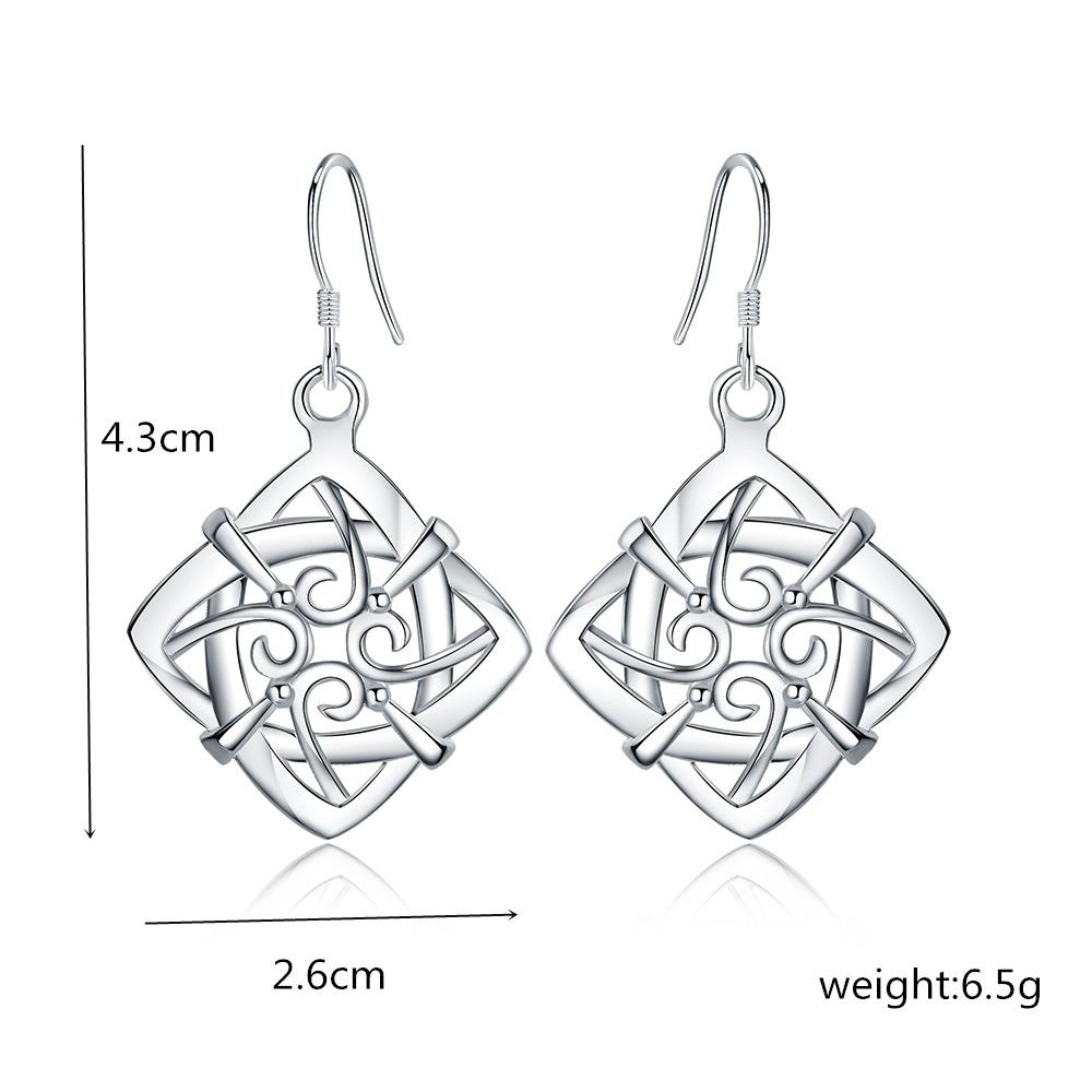 925 Sterling Silver Square Geometric Pendant Piercing Earrings Fashionable Wedding Jewelry