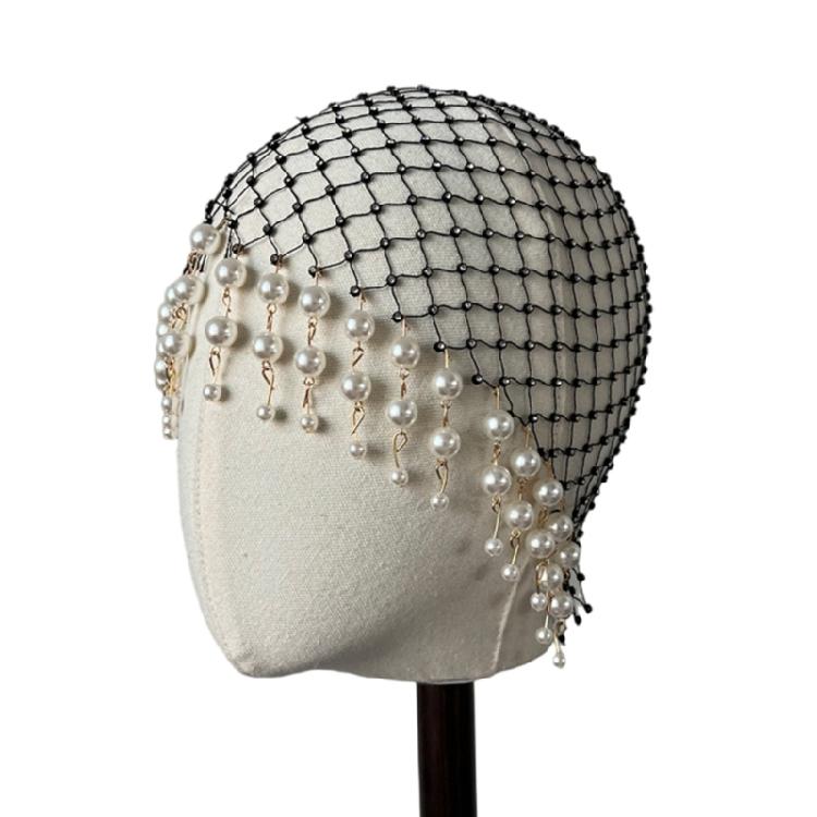 Sparkling Pearls Adorned Tassels Hair Hat Sophisticated Faux Pearls Tassels Hairpiece Hat for Evening Event and Galas