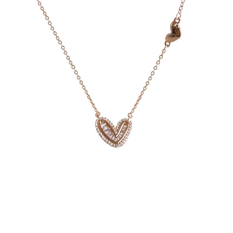 Naszyjnik z sercem z cyrkonii Flash Diamond Podwójne serce Łańcuszek obojczykowy Lekki luksus Wysokiej klasy Łańcuszek szyjny Temperament kobiety