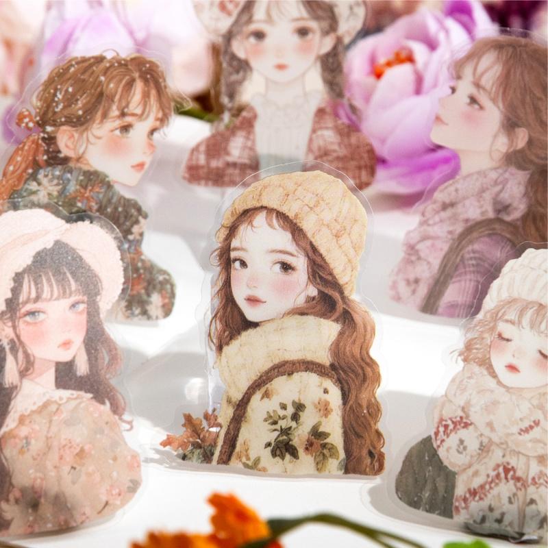 15Pcs Set Sweet Girl Stickers Candy Color Outfit Removable Adhesive Laptop Tablet Decor Decals