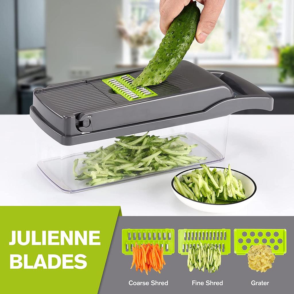 Vegetable Chopper Dicer and Slicer, Oricean® 7 Stainless Steel Blades, with Storage Container