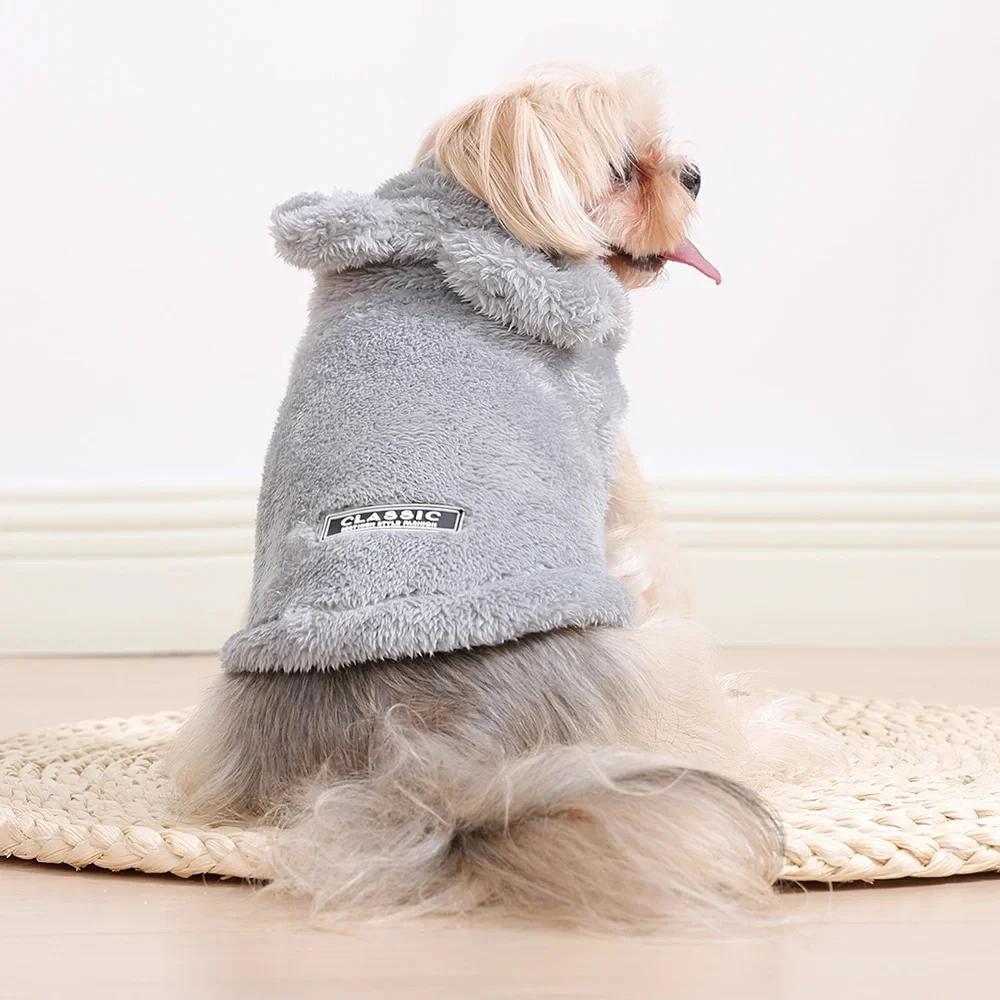 Fashion Plush Dog Hoodies Coat Winter Warm Dog Clothes Rabbit Pattern Cat Jacket Cute Solid Puppy Hoodies Bichon Pet Jacket Coat