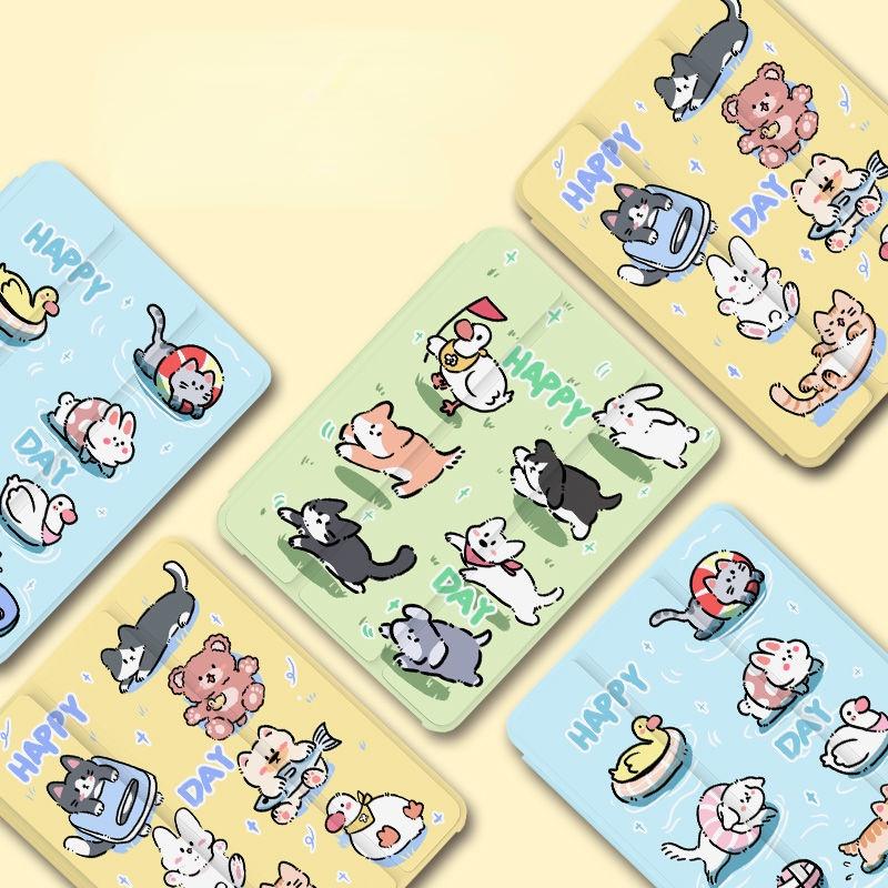 For iPad 2022 Pro 11 Case Cute Case For iPad Case With Pencil Holder Trifold Cute Animal Case 2019 2020 10.2 7/8th 2018 9.7 5/6th with Pencil Holder