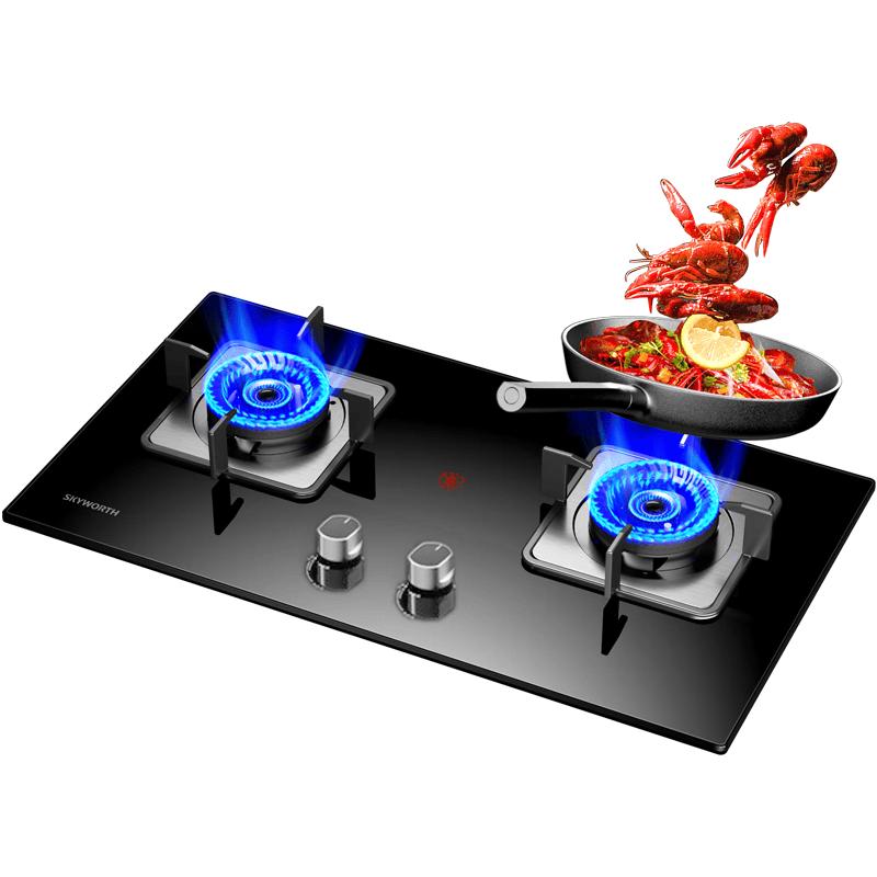 Skyworth Dual Burner Gas Stove CN plug (adapter included) Tempered Glass, Copper Cap, 5.2/5.0kW