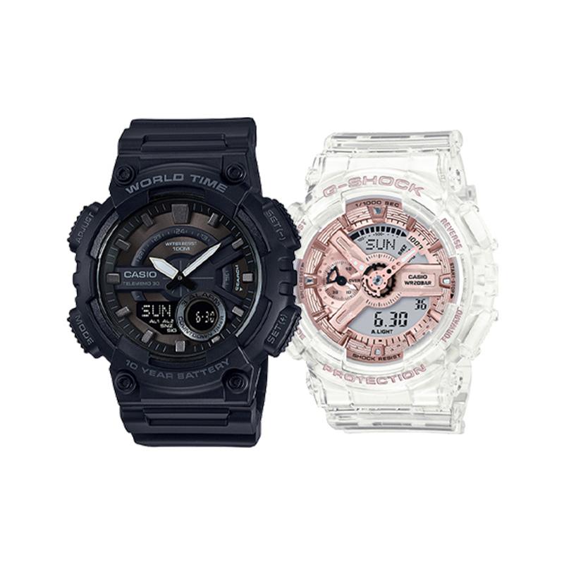 

Casio watch series - disc series, quartz movement, Japanese and Korean watches, same style for men and women, black dial AEQ-110W-1B&GMA-S110SR-7A чорний