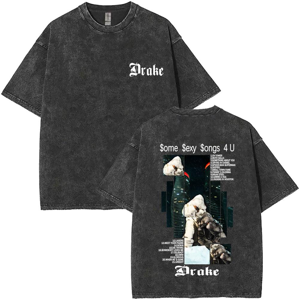 T-shirt Graphique Vintage Lavé Drake Album Cover Rapper Hommes Femmes Hip Hop Mode Pop Musique T-shirts Homme Oversize Streetwear