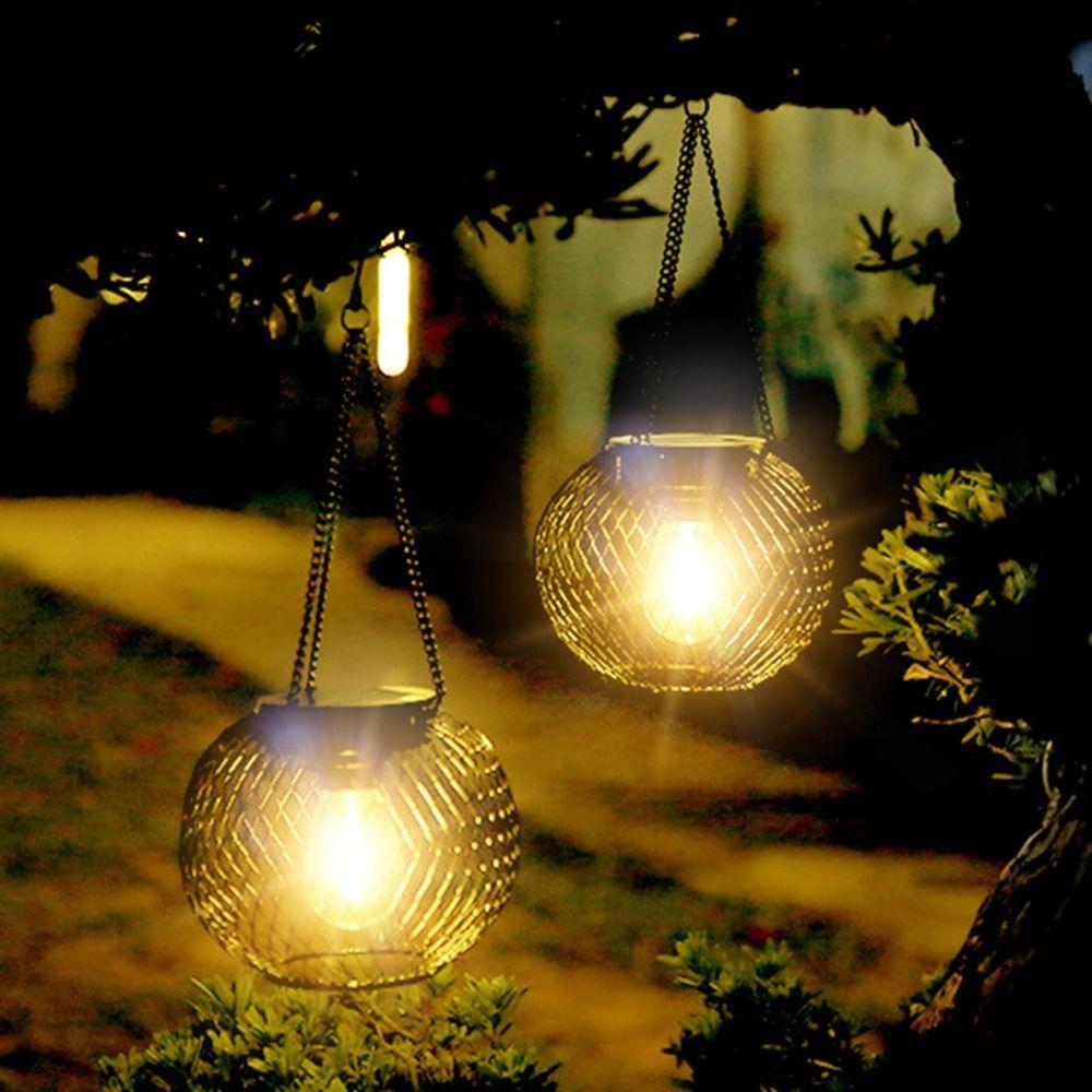Waterproof Solar Lantern Lights Brighter Metal Solar-Powered Hanging Lanterns Durable Rechargeable Wireless Outdoor Lights