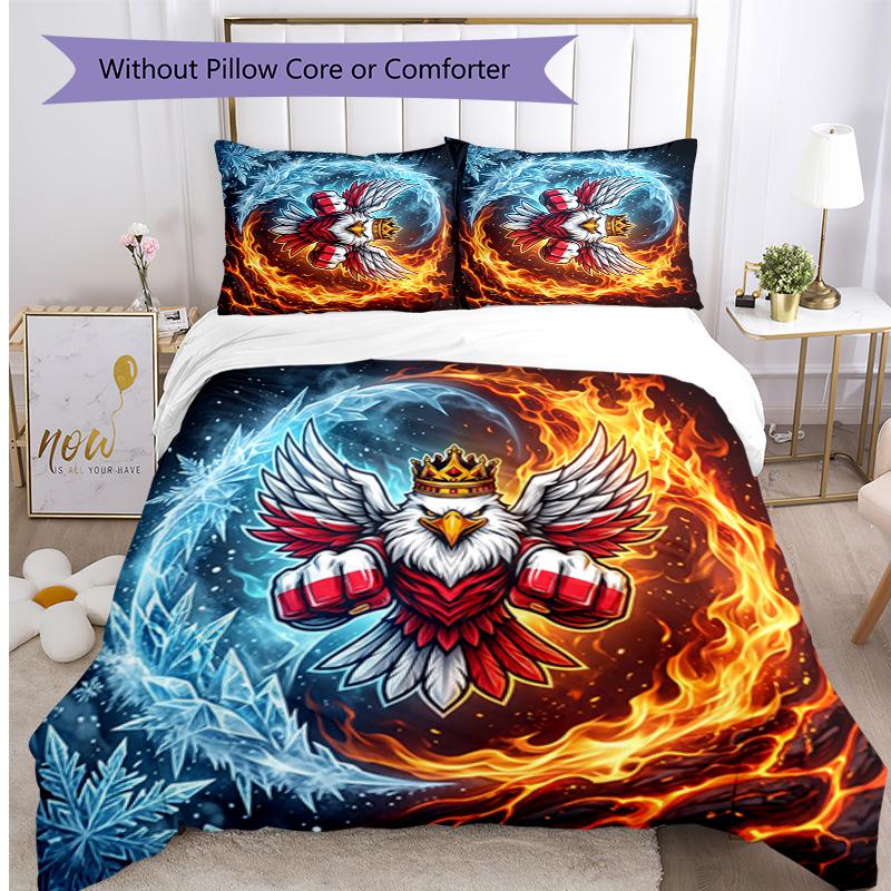 Set Biancheria da Letto Stampata Calcio Polonia 3 Pezzi Set Copriletto Traspirante Accogliente come Regalo per Inaugurazione Casa o Festa