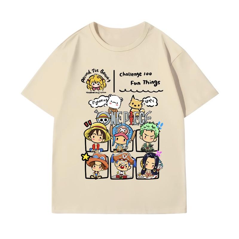 

ONE PIECE Хлопковый Топ Футболка С коротким рукавом Мужская и Женская Летняя Большого Размера Свободный и Тонкий Одежда для Студентов Родителей и Детей Топ S