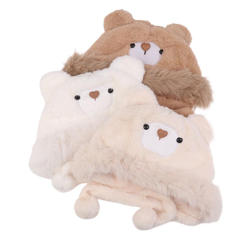 Winter Cartoon Cute Plush Hat Small Bear Raven Hat Women'S Outdoor Fashionable Warm Ear Protection Pullover Hat