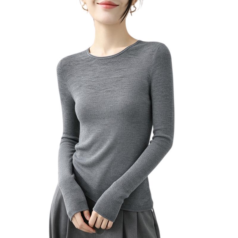 Women's 100% Pure Wool Seamless Round Neck Knit Sweater for Autumn/Winter