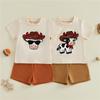 Baby Boys Summer Casual Outfit Western Cattle Embroidered Crew Neck Short Sleeve Tops and Shorts 2 Pcs Sets