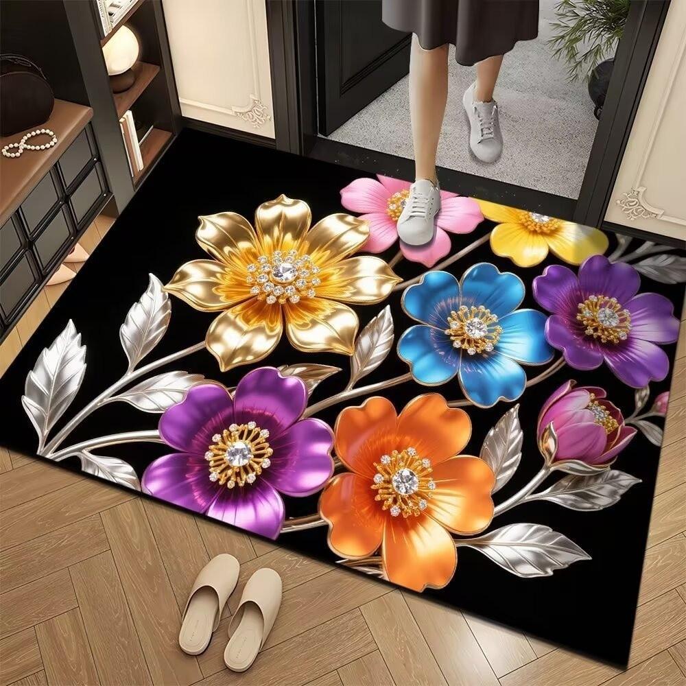Durable 3D Floral Pattern Carpet Rectangle Non-Slip Door Mat Easy To Clean Anti-fouling Carpet Bathroom Entrance