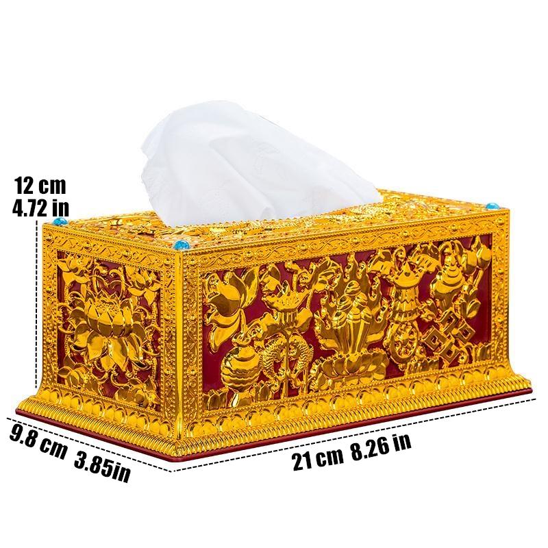 Tibetan Engraved Golden Plastic Paper Box Toilet Living Room Napkin Dispenser Buddhist Storage Box Organizer Desktop Decorative золотой 4570₽