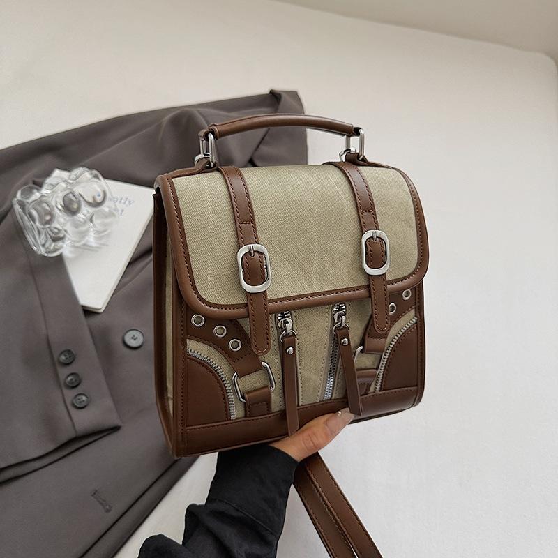 Retro Contrasting Color Commuter Tote Bag Women's Autumn New High-value Casual and Fashionable Shoulder Backpack