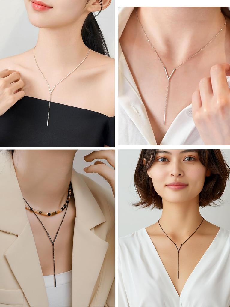 [ChicSilver] Long Y-shaped Pendant Necklace for Women - Popular, Sterling Silver 925, Simple Accessory