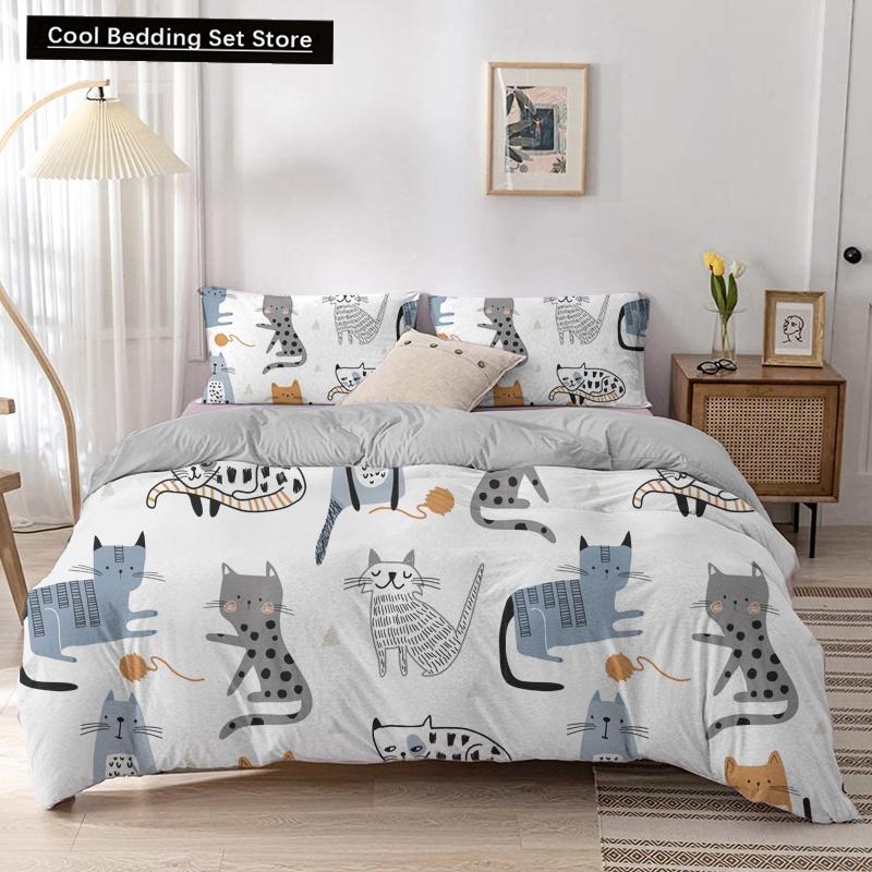 Animal Kitty King Queen Duvet Cover Lovely Pet Cat bedding set Cartoon Quilt Cover 2/3pcs Colorful Polyester Comforter Cover
