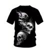Europäische Größen Herren Freizeit Kurzarm T-Shirt 3D Totenkopf Druck T-Shirt Rundhals Tropischer Stil Kreative Sommer- und Frühjahrskleidung
