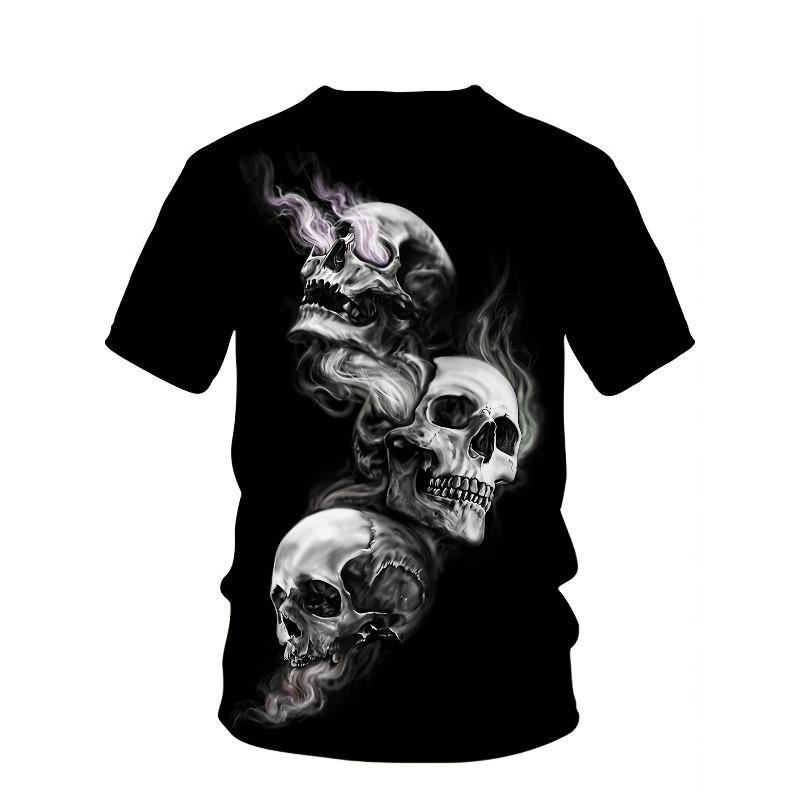 Europäische Größen Herren Freizeit Kurzarm T-Shirt 3D Totenkopf Druck T-Shirt Rundhals Tropischer Stil Kreative Sommer- und Frühjahrskleidung