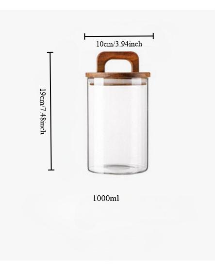 New Handle Wooden Cover High Borosilicate Glass Tea Storage Tank for Coffee Beans Dried Fruits Kitchen Spice