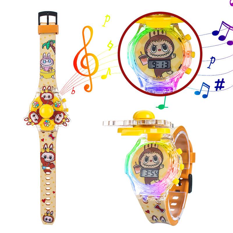Children's Cartoon Music Watch with Seven-Color Luminous Spinning Gyro Toy