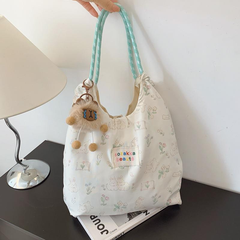 Cute soft girl student large-capacity shoulder bag female little fresh girl printed portable shopping bag