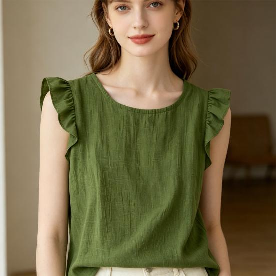 Women Tops Loose Fit Ruffle Sleeve Vest