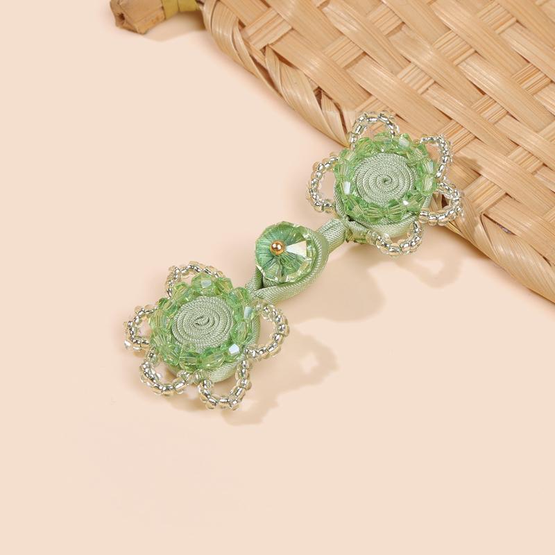 Traditional Handmade Frog Buttons Chinese Style Faux Pearl Green Bead for Cheongsam DIY Craft Sewing Apparel Decoration