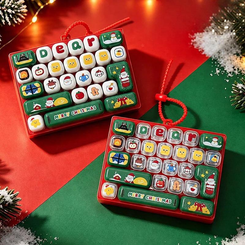 Christmas Themed 26-Key Keycap Keychain Fidget Clicker Button Stress Relief Toy Cute Bag Hanging Decor Gift for Kids