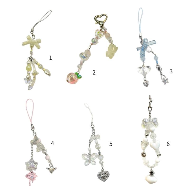 Unique Butterfly Beaded Mobile Phone Pendant Lanyard Embellishment Keychain Keyring Bag Accessory for Fashion Enthusiast