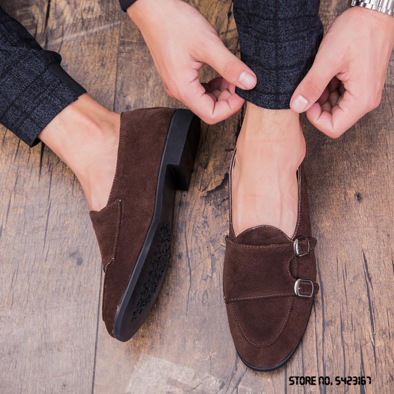 Fashion New Designer British Suede Monk Strap Leather Shoes Flat For Men Dress Formal Wedding Prom Oxford Zapatos Hombre