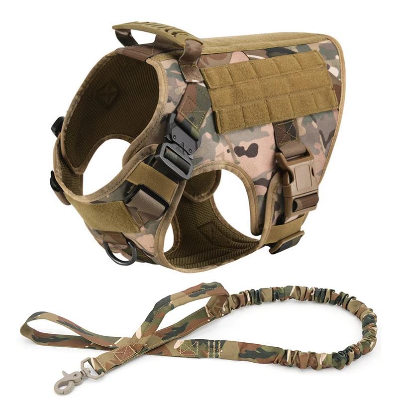 Tactical Dog Harness Collar Leash Set Dog Vest with Molle System & Handle Adjustable for Medium Large Dogs Outdoor Training