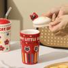 Niedliche Kätzchen Keramiktasse für Mädchen Haushaltstasse Becher mit Deckel Geschenk Souvenir Hochwertig aussehende Strohtasse