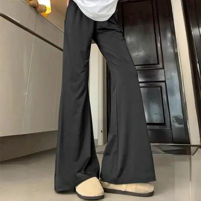 Black Micro-flare Pants for Women In Summer Thin High Waist Casual Bell-bottom Pants for Small Sun Protection Ice Silk Wide-leg Sweatpants