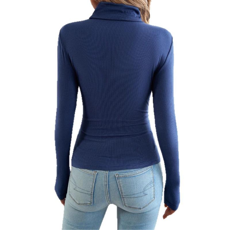 Sweter damski z wysokim dekoltem w stylu casual i prostym, topy na wiosnę i lato