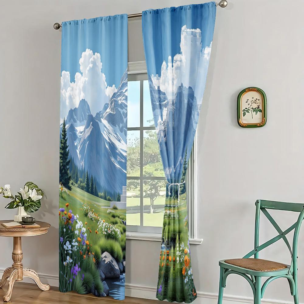 2pc    Window Drapes Dashan Tower Versatile Polyester Fabric  Without Electricity Birthday Party Applies to Holiday Decor