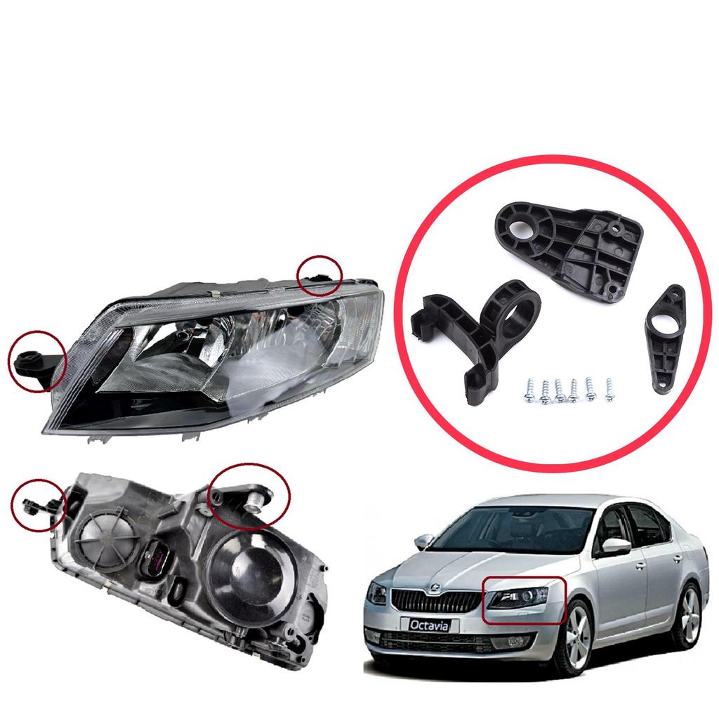 EHL561-1 Headlight Holder Mount Repair Bracket Tab Set Left Side for Skoda Octavia MK3 5E 2012-2019 5E0998225