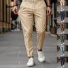 American Style Men's Casual Slim Fit Tapered Pants - Autumn/Winter Solid Color with Drawstring