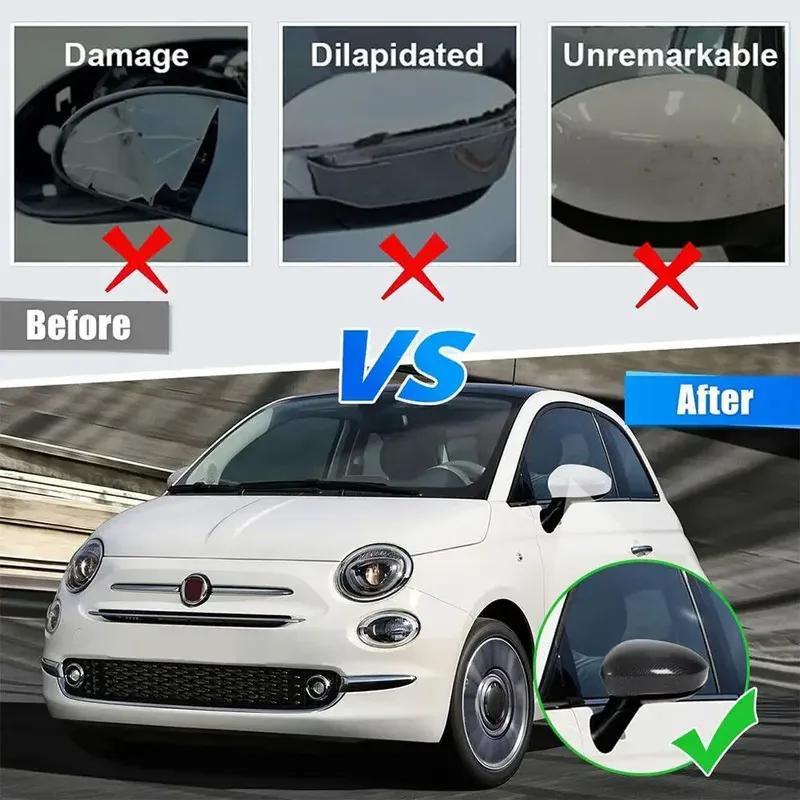 For Fiat 500 2007 2008 2009 2010 2011 2012- Car Rearview Side Mirror Cover Wing Cap Exterior Door Housing Shell Trim Sticker