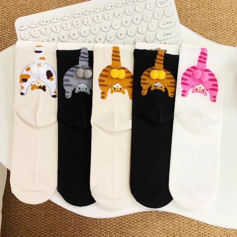 Spring and Summer Couple Socks Cute Mid Tube Versatile Women's Pile Socks Four Season Socks Cartoon Cat Jingle Egg