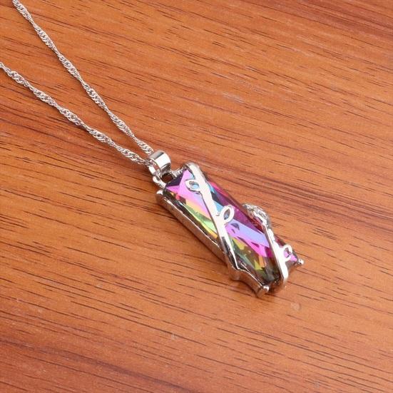 Colorful Faux Crystal Necklace Rectangular Pendant Necklace Stylish Vine Design Adjustable Dainty Necklace