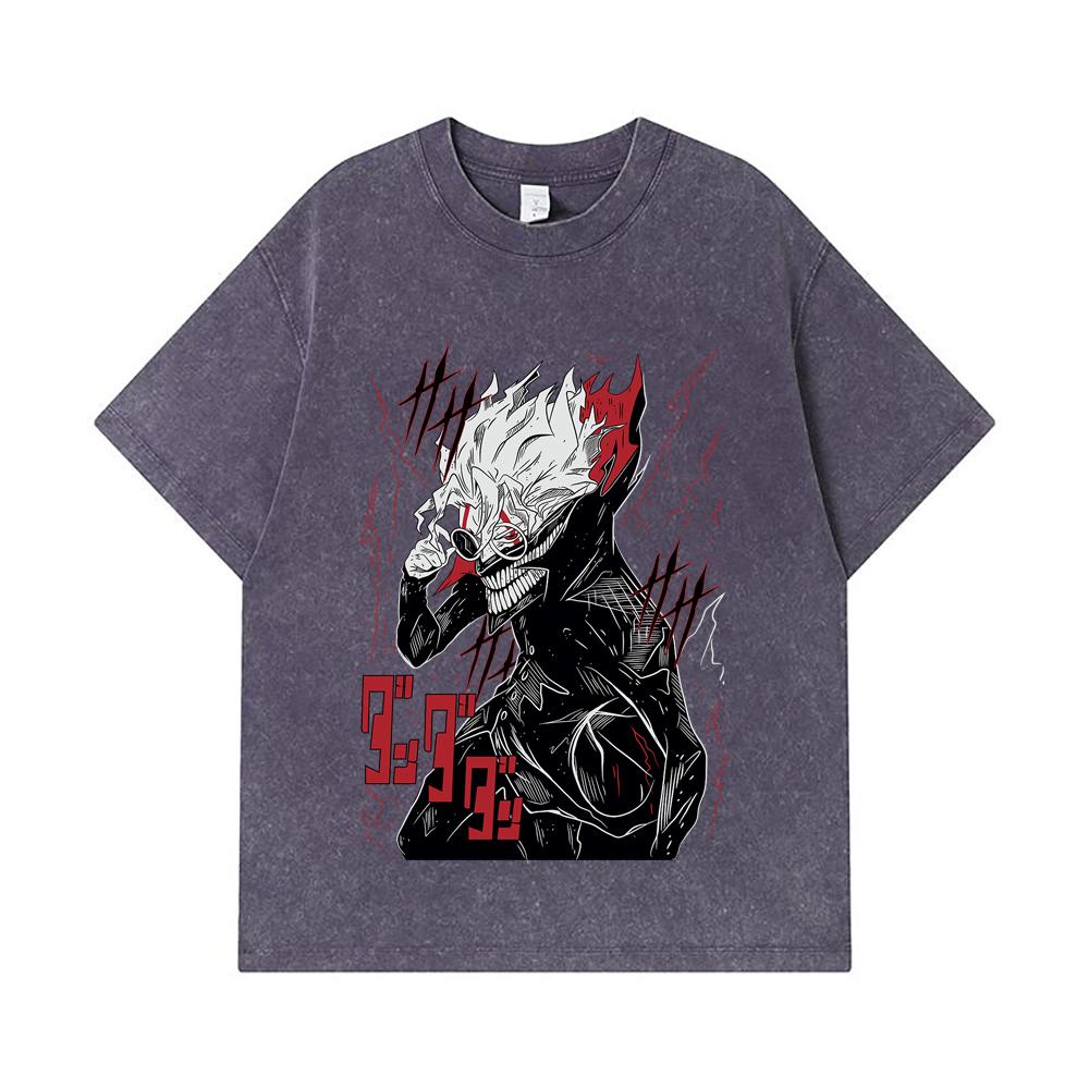 275 GSM Washed T-shirts 100% Cotton Dandadan V28 Okarun Print Unisex Heavy Cotton T Shirt