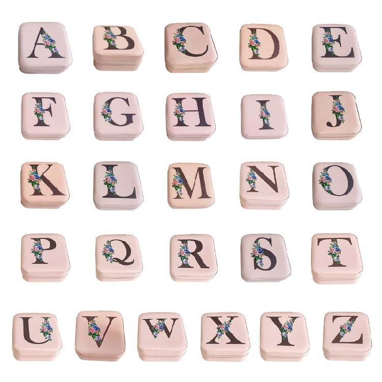 Jewelry Travel Organizers Letter Pattern Small Jewelry Container Fashion Portable Case PU Texture for Fashionable Lover
