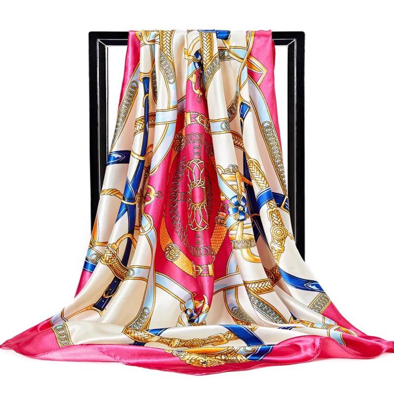 Fashion Scarves For Women Print Silk Satin Head Scarf Female 90cmx90cm Luxury Brand Square Shawl Large Hijab Scarfs For Ladies