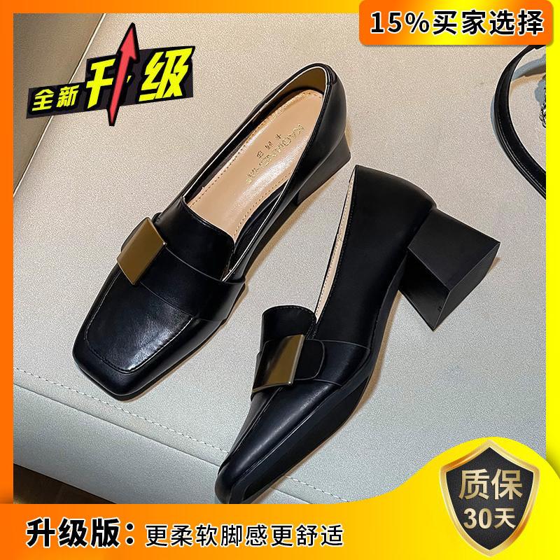 

Французские туфли на толстом квадратном каблуке, женские зимние туфли из кожи в британском стиле, ретро-лоферы из мягкой кожи на высоком каблуке 39