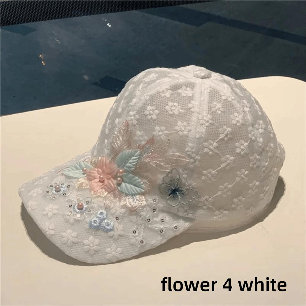 New Summer Lace Baseball Cap Embroidered Flowers Mesh Duck Tongue Hat Breathable Sunscreen Sunshade Hat for Women Girls