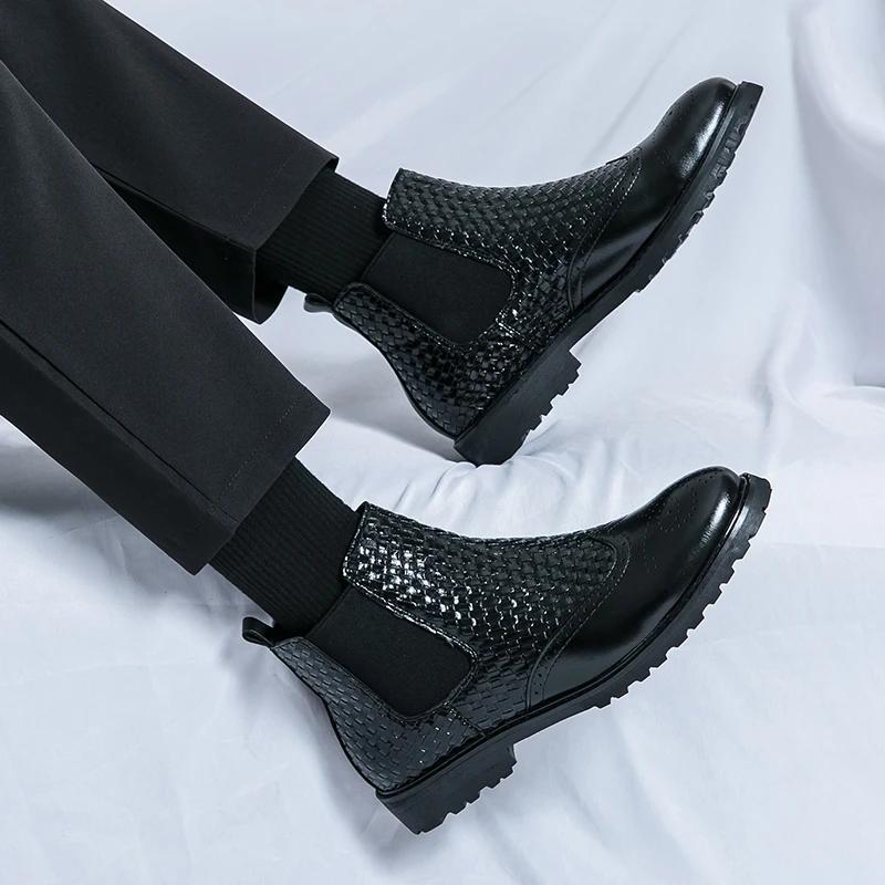 Fashion All-match Leather Shoes Men Boots Slip On Oxfords Formal Dress Chelsea High Top Ankle Boots 2025 New Business Ankle Boots Men
