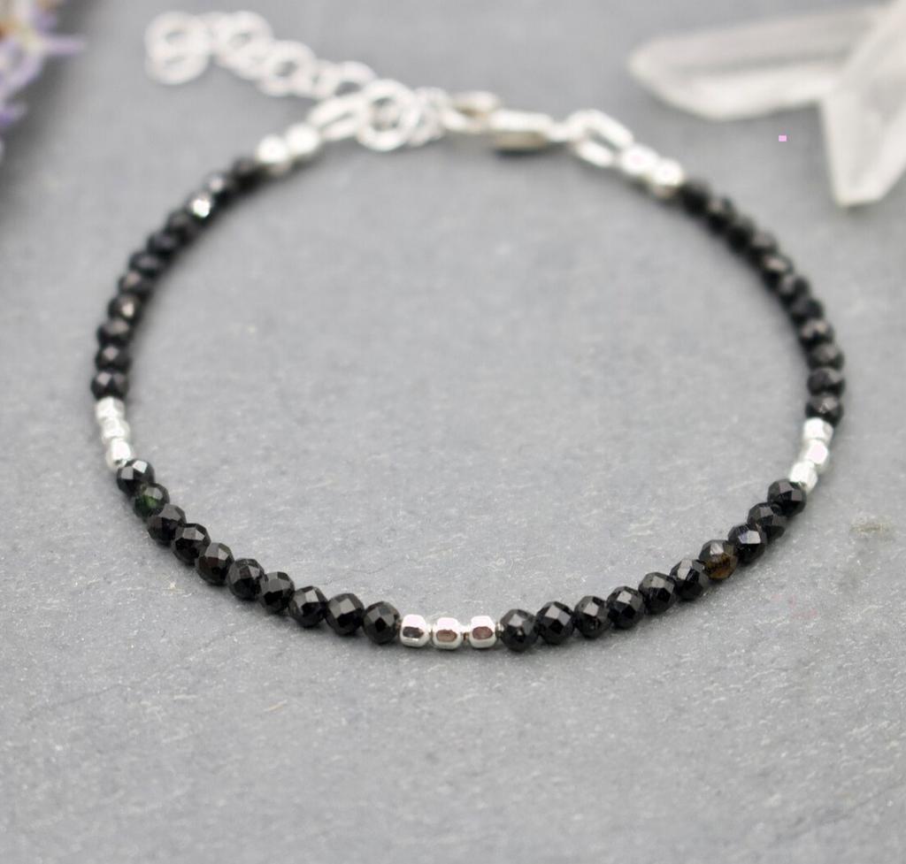 Black Crystal Tourmaline Bracelet, Empath Protection Bracelet for Women, Dainty Black Tourmaline Jewelry,