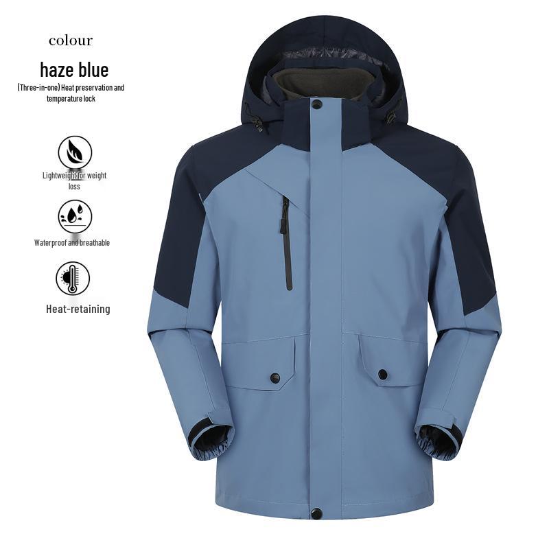 Unisex Windproof Waterproof 3-in-1 Logo Windbreaker Jacket with Detachable Coat for Couples