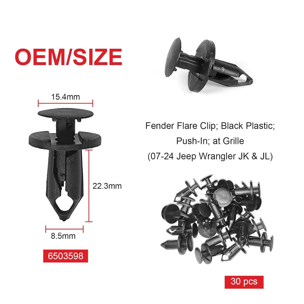 121PCS Fender Clips For 2007- Jeep Wrangler JL JK & 2005-2010 Grand Cherokee, Retainer Push P 6030441, Plastic Rivets 6506007AA, Rocker Molding Clips